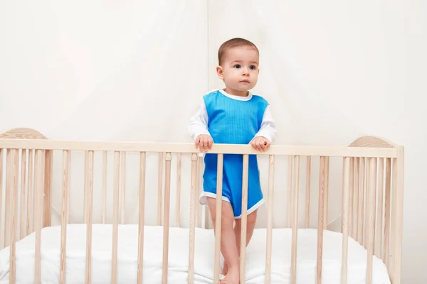 Adorable Beautiful Baby Bed Look One Side White Background — Stock Photo, Image