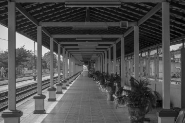 Siyah ve beyaz İstasyonu Tren kırsal kesimde