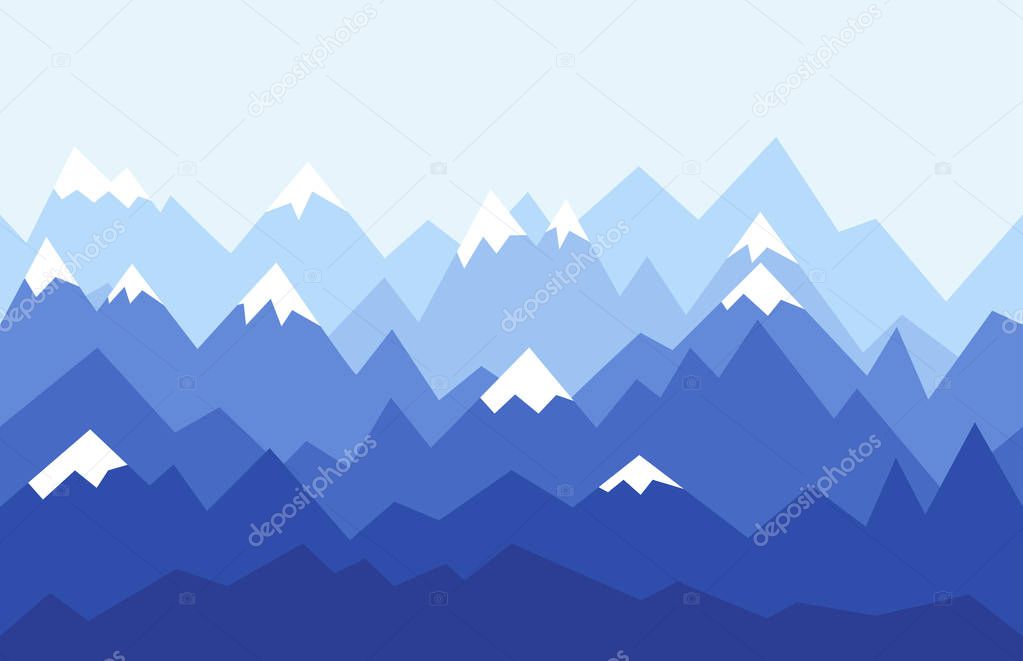 Mountains landscape in geometric style. Outdoor vector background. Seamless illustration.