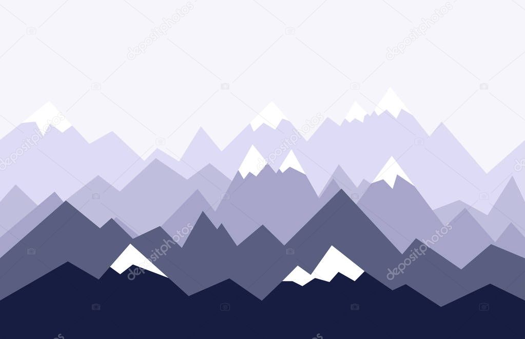 Mountains landscape in geometric style. Outdoor vector background. Seamless illustration.