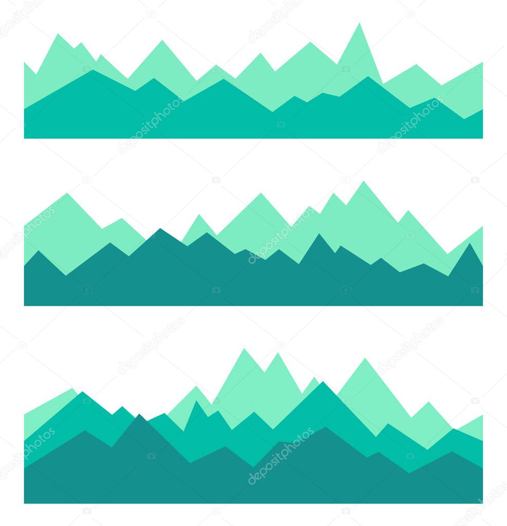 Mountains in geometric style. Set of seamless horizontal landscapes.