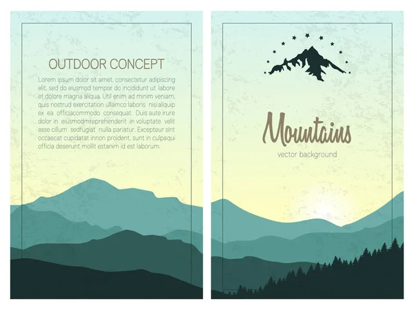 Berge Set Von Stilvollen Outdoor Karten Vorlage Vektorhintergründe Mit Grünen — Stockvektor