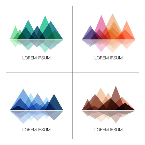 Abstract mountains in geometric style. Set of stylish outdoor logo templates. Vector design elements for hiking and outdoor concept.