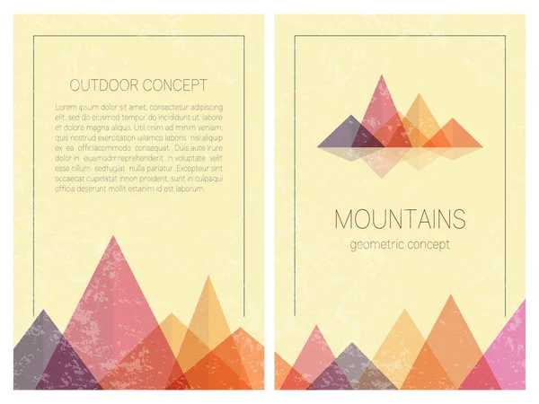 Conjunto Modelos Cartão Livre Elegantes Montanhas Abstratas Estilo Geométrico Frente —  Vetores de Stock