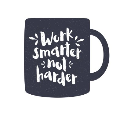 Daha akıllı, değil daha zor iş. El içinde motivasyon yazı ile çizilmiş Kupası. Vektör çizim posterler, kartları ve baskı için.