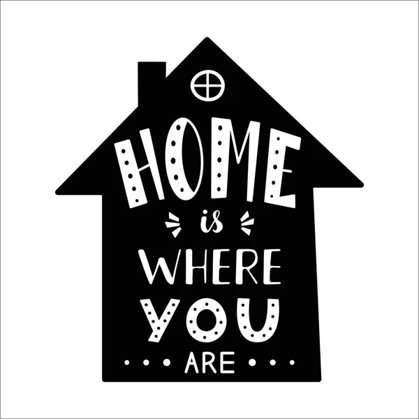 Phrase Home Onde Você Está Letras Desenhadas Mão Forma Casa — Vetor de Stock