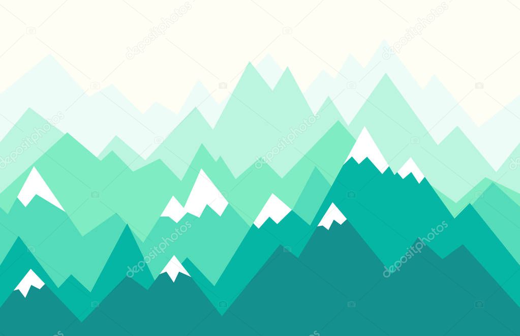 Triangular mountains ridges. Nature landscape in geometric style. Outdoor background. Seamless vector illustration for backgrounds, wallpapers, murals, and prints.