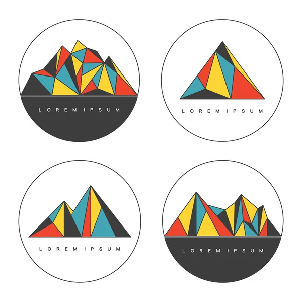 Round emblems with polygonal mountain ridges. Adventure vector set. — Stock Vector