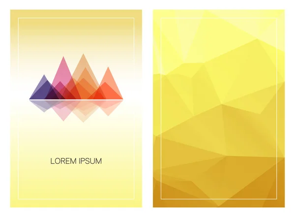 Triangular mountain ridges with vertical polygonal background. Set of geometric style cards template. — Stock Vector