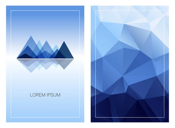 Cordilleras triangulares con fondo poligonal vertical. Conjunto de tarjetas de estilo geométrico plantilla . — Archivo Imágenes Vectoriales