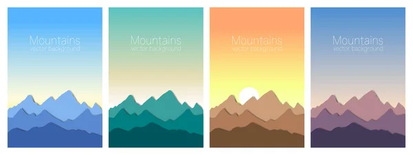 Vackra bergslandskap i olika tider på dygnet. Uppsättning av snygga utomhuskortsmallar. Royaltyfria Stockvektorer