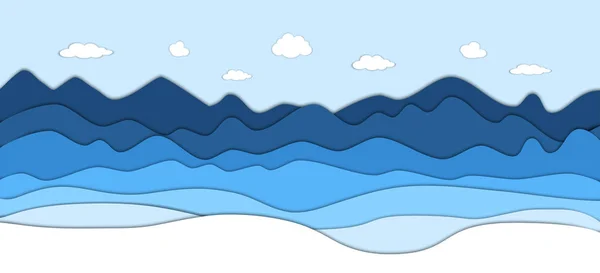 Paysage montagnard en papier découpé. Cartoon crêtes de montagne . — Image vectorielle