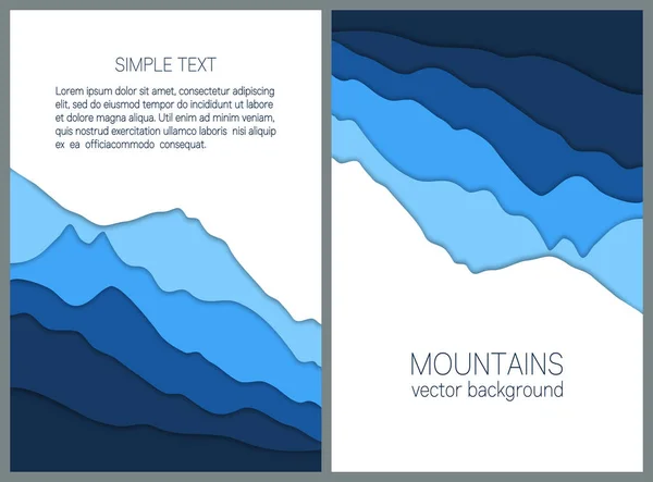 Blue Mountains bakgrunder i papper cut stil. Utomhus kort samling. Vektor illustrationer. Royaltyfria illustrationer