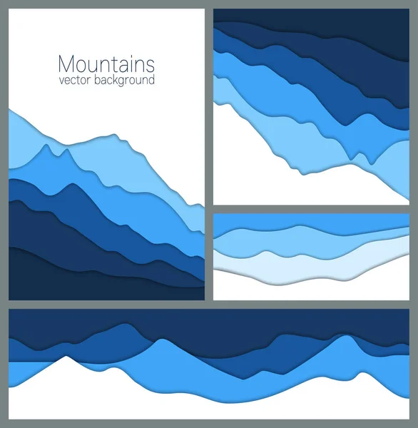 Blue Mountains bakgrunder i papper cut stil. Utomhus kort samling. Vektor illustrationer. Stockillustration