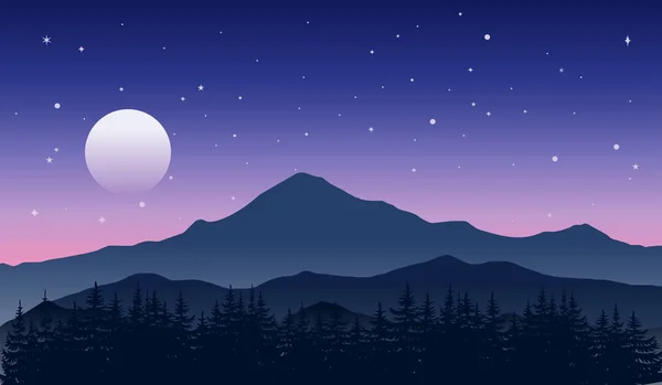 एका सुंदर तारेच्या रात्रीत भव्य पर्वत — स्टॉक व्हेक्टर