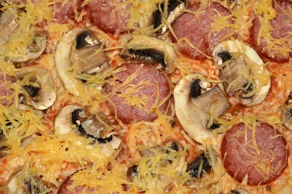 Pizza Com Cogumelos Foto Macro — Fotografia de Stock