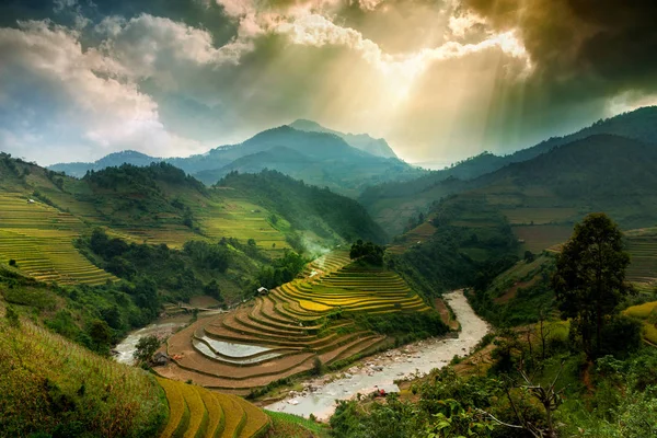 Pól Ryżowych Tarasowe Cang Chai Yenbai Wietnam Wietnam Krajobrazy — Zdjęcie stockowe