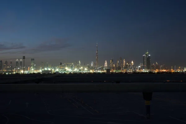 Dubai Skyline Noite Distrito Meydan Centro Dubai Área Business Bay — Fotografia de Stock