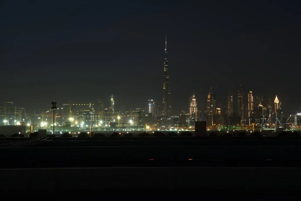 Dubai Skyline Noite Distrito Meydan Centro Dubai Área Business Bay — Fotografia de Stock