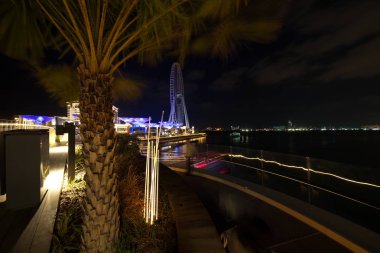 Dubai Yat Limanı ve Jume Bluewaters adaya Dubai şehir silüetinin manzaraya