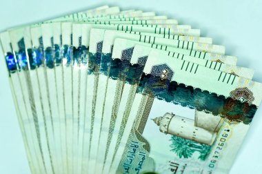 Yakın plan Birleşik Arap Emirlikleri Para Birimi, Dirhams and Fils, Dubai, Abu Dabi
