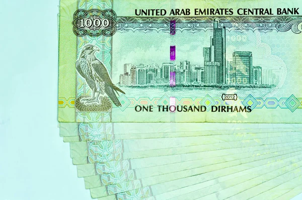 Close United Arab Emirates Currency Dirhams Fils Dubai Abu Dhabi — Stock Photo, Image