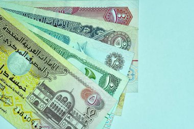 Yakın plan Birleşik Arap Emirlikleri Para Birimi, Dirhams and Fils, Dubai, Abu Dabi