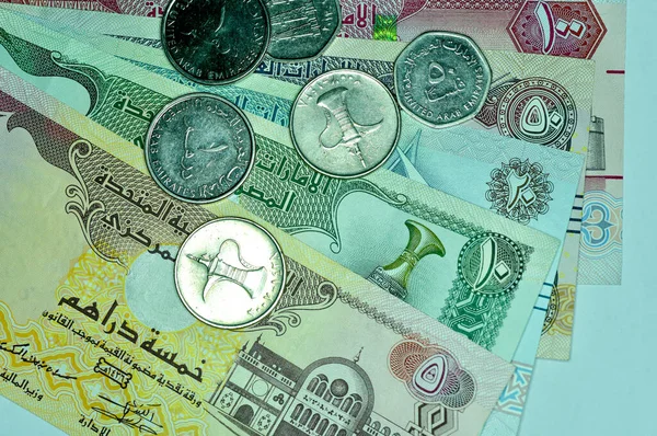 Close Emiratos Árabes Unidos Moneda Dirhams Fils Dubai Abu Dhabi — Foto de Stock