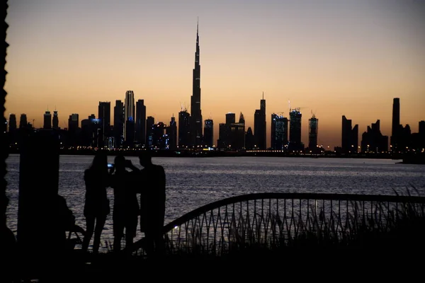 Dubai Slyline Dubai Creek Harbour Dubai Canal Downtown Business Bay Obrazek Stockowy