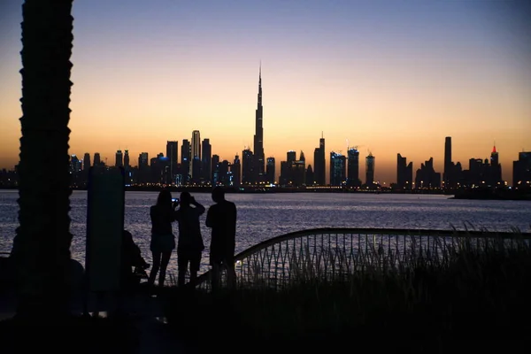 Dubai Slyline Dubai Creek Harbour Dubai Canal Downtown Business Bay Imagen De Stock