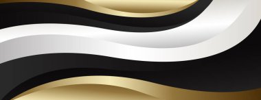 Siyah, beyaz ve altın renkli soyut lüks metalik afiş. Web pankartları, başlıklar, satış şablonları, iş ilanları, ödüller, etkinlikler ve daha fazlası için uygundur