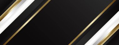 Siyah, beyaz ve altın renkli soyut lüks metalik afiş. Web pankartları, başlıklar, satış şablonları, iş ilanları, ödüller, etkinlikler ve daha fazlası için uygundur
