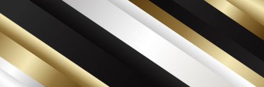 Siyah, beyaz ve altın renkli soyut lüks metalik afiş. Web pankartları, başlıklar, satış şablonları, iş ilanları, ödüller, etkinlikler ve daha fazlası için uygundur