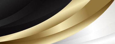 Siyah, beyaz ve altın renkli soyut lüks metalik afiş. Web pankartları, başlıklar, satış şablonları, iş ilanları, ödüller, etkinlikler ve daha fazlası için uygundur