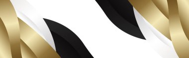 Siyah, beyaz ve altın renkli soyut lüks metalik afiş. Web pankartları, başlıklar, satış şablonları, iş ilanları, ödüller, etkinlikler ve daha fazlası için uygundur