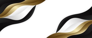 Siyah, beyaz ve altın renkli soyut lüks metalik afiş. Web pankartları, başlıklar, satış şablonları, iş ilanları, ödüller, etkinlikler ve daha fazlası için uygundur