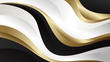 Siyah, beyaz ve altın rengi olan soyut lüks metalik dalga arka planı. Şablonlar, afişler, kapaklar, satışlar, iş dünyası, etkinlikler, ödüller, web sayfaları ve daha fazlası için uygundur