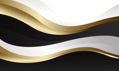 Siyah, beyaz ve altın rengi olan soyut lüks metalik dalga arka planı. Şablonlar, afişler, kapaklar, satışlar, iş dünyası, etkinlikler, ödüller, web sayfaları ve daha fazlası için uygundur