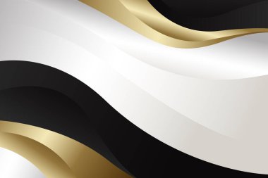 Siyah, beyaz ve altın rengi olan soyut lüks metalik dalga arka planı. Şablonlar, afişler, kapaklar, satışlar, iş dünyası, etkinlikler, ödüller, web sayfaları ve daha fazlası için uygundur