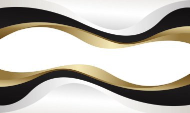 Siyah, beyaz ve altın rengi olan soyut lüks metalik dalga arka planı. Şablonlar, afişler, kapaklar, satışlar, iş dünyası, etkinlikler, ödüller, web sayfaları ve daha fazlası için uygundur