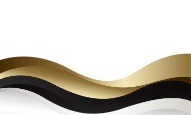 Siyah, beyaz ve altın rengi olan soyut lüks metalik dalga arka planı. Şablonlar, afişler, kapaklar, satışlar, iş dünyası, etkinlikler, ödüller, web sayfaları ve daha fazlası için uygundur