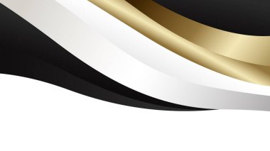 Siyah, beyaz ve altın rengi olan soyut lüks metalik dalga arka planı. Şablonlar, afişler, kapaklar, satışlar, iş dünyası, etkinlikler, ödüller, web sayfaları ve daha fazlası için uygundur
