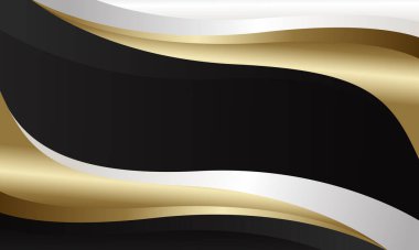 Siyah, beyaz ve altın renkli soyut lüks metalik eğri. Duvar kağıdı tasarımı, şablonlar, afişler, iş yerleri, ödüller, web siteleri, sayfalar ve daha fazlası için uygundur