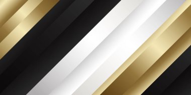 Abstract luxury background with black, white, and gold metallic stripes. Elegant diagonal design for wallpapers, templates, banners, business, awards, websites, and pages