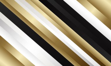 Abstract luxury background with black, white, and gold metallic stripes. Elegant diagonal design for wallpapers, templates, banners, business, awards, websites, and pages