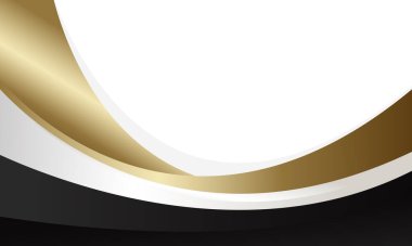 Siyah, beyaz ve altın renkli soyut lüks metalik eğri. Duvar kağıdı tasarımı, şablonlar, afişler, iş yerleri, ödüller, web siteleri, sayfalar ve daha fazlası için uygundur