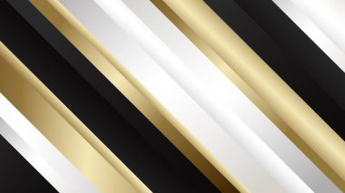 Abstract luxury background with black, white, and gold metallic stripes. Elegant diagonal design for wallpapers, templates, banners, business, awards, websites, and pages