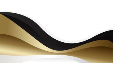 Siyah, beyaz ve altın renkli soyut lüks metalik eğri. Duvar kağıdı tasarımı, şablonlar, afişler, iş yerleri, ödüller, web siteleri, sayfalar ve daha fazlası için uygundur