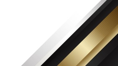 Abstract luxury background with black, white, and gold metallic stripes. Elegant diagonal design for wallpapers, templates, banners, business, awards, websites, and pages