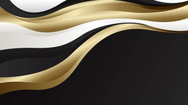 Siyah, beyaz ve altın renkli soyut lüks metalik eğri. Duvar kağıdı tasarımı, şablonlar, afişler, iş yerleri, ödüller, web siteleri, sayfalar ve daha fazlası için uygundur